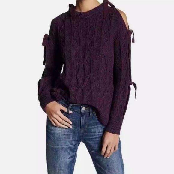 Project Naadam Sweater Purple Pink XS Cable Knit Ties Tie Accents - Picture 1 of 14